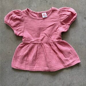 Pink Puff Sleeve Girl Top - 100% Cotton